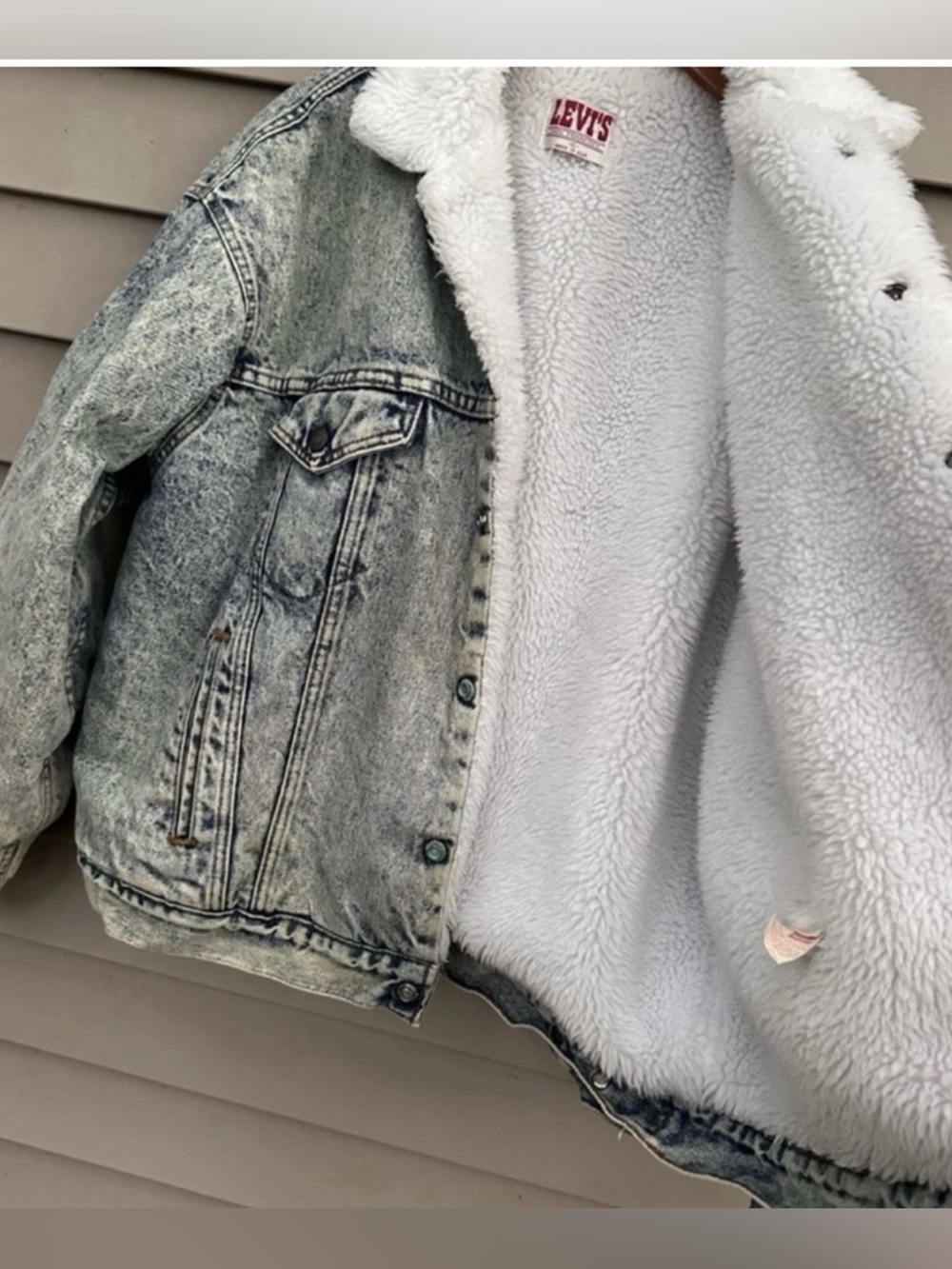 80’s Levi’s Acid Wash Jean Jacket Trucker Sherpa XL vintage coat - Picture 5 of 7